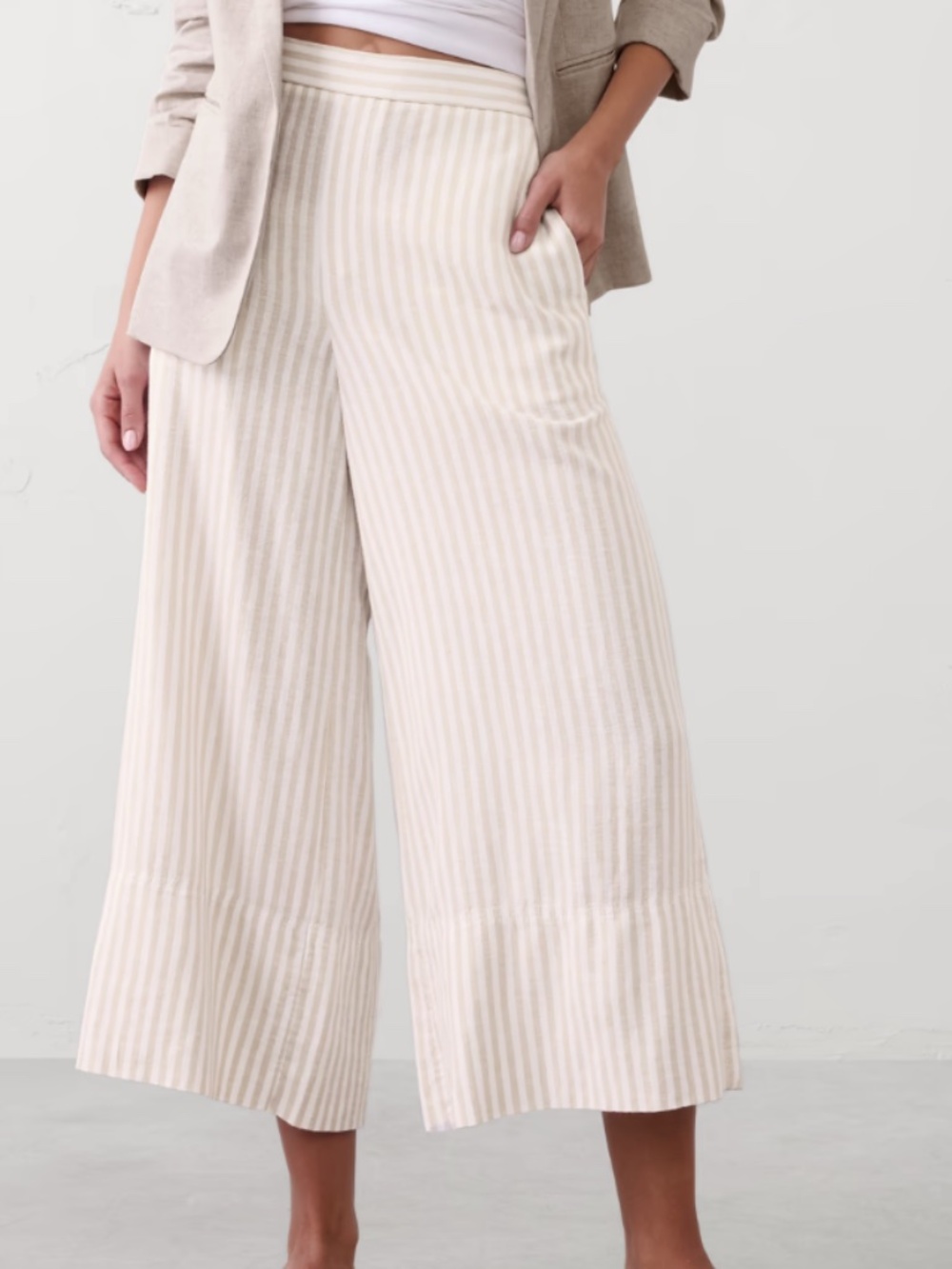 Banana Republic - ANYDAY WIDE-LEG HIGH-RISE LINEN-BLEND CROPPED PANT